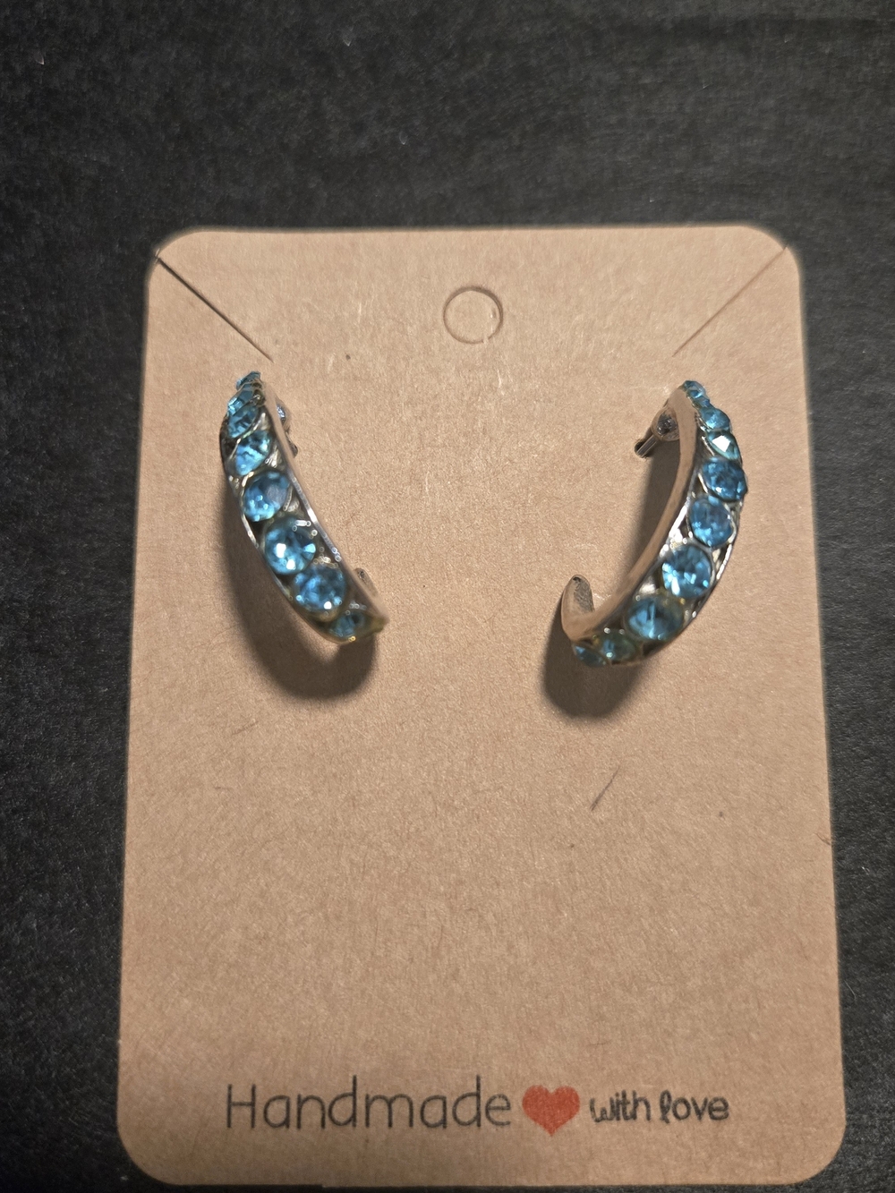 Handmade Blue Crystal Half-Hoop Earrings